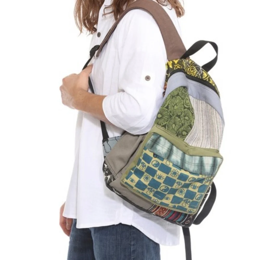 Colorful Upcycled Boho Patchwork Backpack RANDOM ASSORTED - Picture 4 of 7